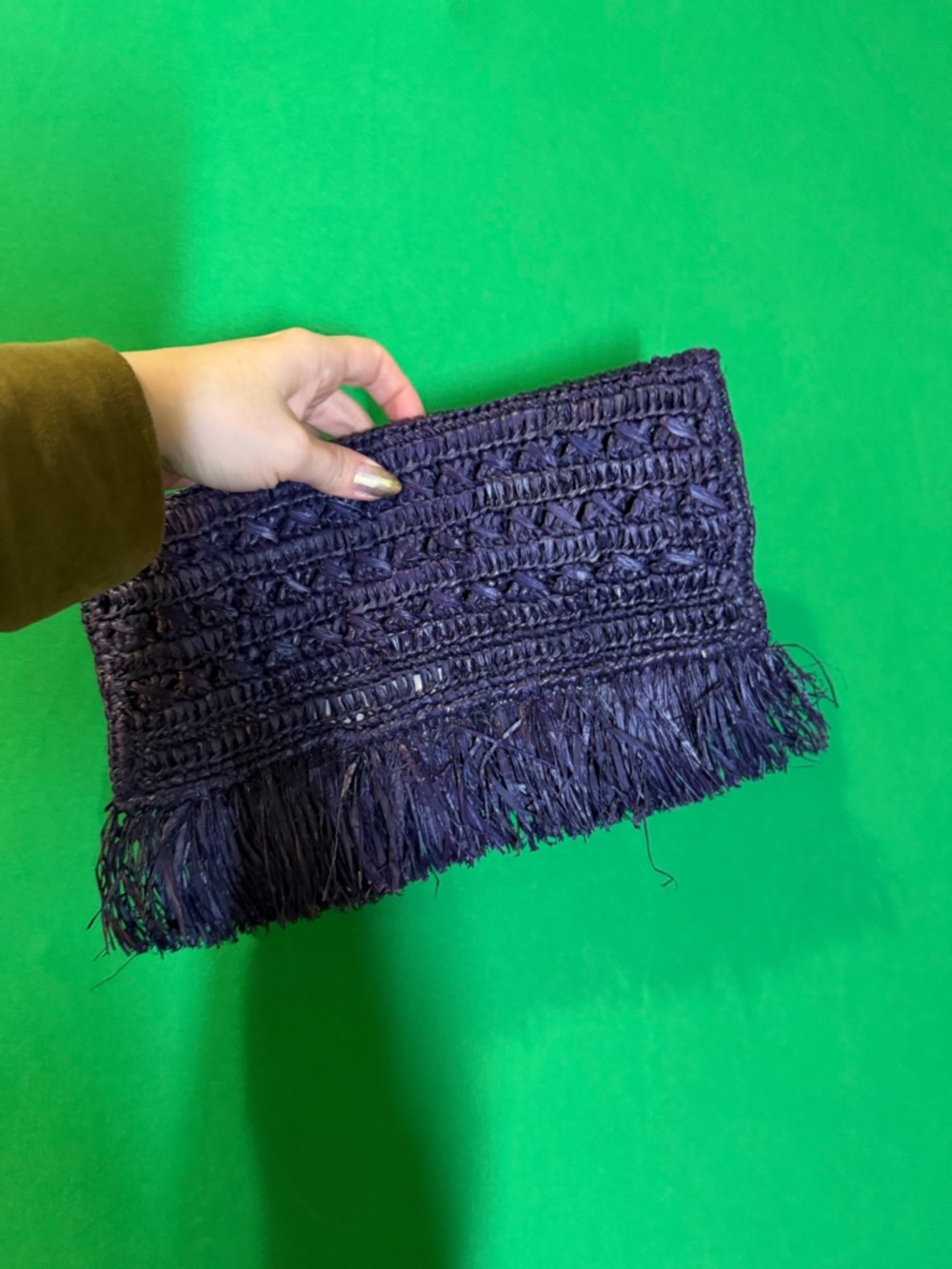 Mar Y Sol Lisette Navy Raffia Clutch Fringe Handmade Madagascar Straw Bag